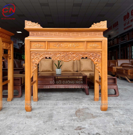 Bàn Thờ Gỗ Gõ Đỏ 1m27 Chạm Như Ý – Dáng Án Gian Gọn, Chạm Sắc Nét
