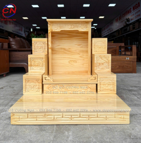 Bộ 3 Chi Tiết Bàn Thờ Ông Địa Thần Tài Gỗ Thông Tam Cấp Gọn Đẹp