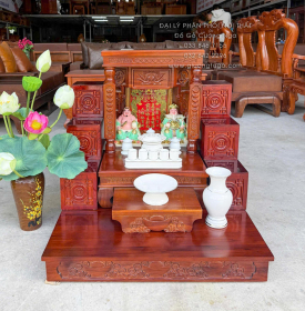 Trọn Bộ Bàn Thờ Ông Địa - Thần Tài Gỗ Tràm 6 Món