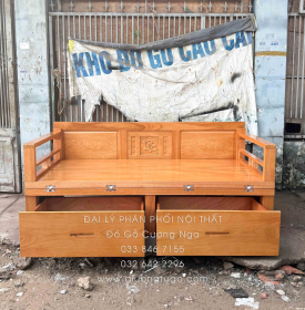 Giường Gấp Gọn Gỗ Gõ Đỏ Chân Cao 40cm - 2 Ngăn Kéo Rộng Rãi