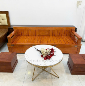 Giường Gấp Gỗ Sồi Kèm Bàn Đá & Đôn Gỗ Sồi Giá Tốt