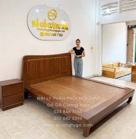 Giường Ngủ Gỗ Sồi Nga Kiểu Nhật Chân Quỳ Óc Chó Sang Trọng 
