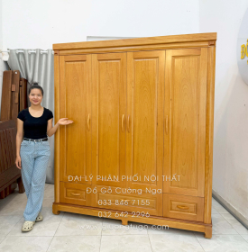 Tủ Quần Áo Gỗ Gõ Đỏ 4 Cánh 1m9 Sang Trọng