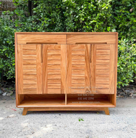 Tủ Giày Dép Gỗ Hương Xám 4 Cánh Chân Cao Hiện Đại