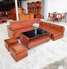 Sofa Gỗ Đinh Hương Góc L Tựa Soi 2m1x1m6 Kết Hợp Bàn Boom