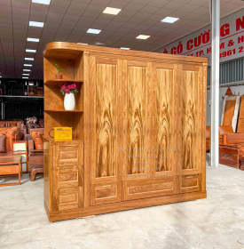 Tủ Áo Gỗ Hương Xám 4 Cánh Góc Trang Trí Bền Đẹp 