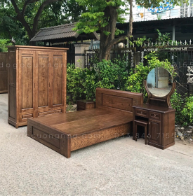 Combo nội thất phòng ngủ gỗ sồi - màu óc chó 