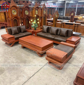 Sofa Gỗ Hương Đá 2 Văng Cao Cấp Kèm Nệm Vế Trái 