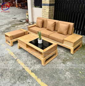 Sofa Văng Gỗ Sồi Màu Tự Nhiên Kèm Nệm 3 Chi Tiết Nhỏ Gọn