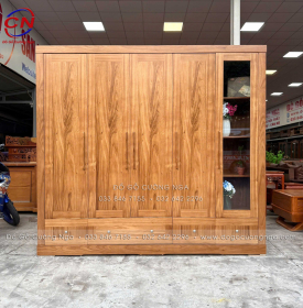 Tủ Quần Áo Gỗ Hương Xám 5 Cánh Hiện Đại Có Cánh Kính