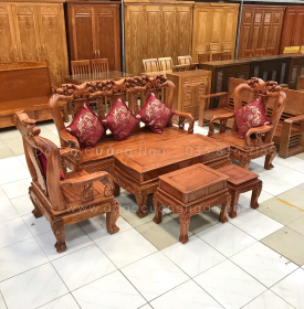 Bộ salon gỗ hương đá chạm đào tay 10 - 6 món cao cấp 