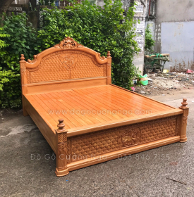 Giường gỗ gõ đỏ cao cấp mẫu gấm