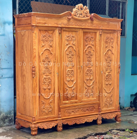 Tủ áo gỗ gõ đỏ - 4 cánh mẫu nữ hoàng 