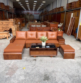 Bộ Bàn Ghế Sofa Gỗ Sồi Nga Lau Màu Óc Chó - Chân Cuốn Vế Trái 