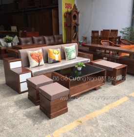 Bộ Ghế Sofa Văng Ngăn Kéo 2m3 Kèm Nệm - Lau Màu Óc Chó 