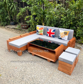 Bộ Sofa Gỗ Sồi Nga Góc L 2mx1m8 - Tay Trứng Kèm Nệm 