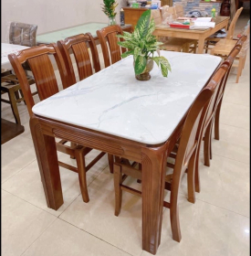 Bộ bàn ăn gỗ Xoan Đào mặt đá 1m6 - 6 ghế hiện đại BG 034