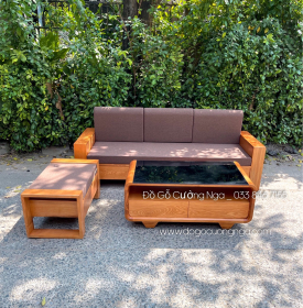 Bộ Ghế Sofa Văng 2m Gỗ Sồi Nga Lau Màu Gõ Đỏ - Kèm Nệm 