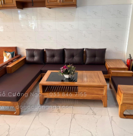 Bàn Ghế Sofa Gỗ Gõ Đỏ Góc L 2m8x1m8 - Vế Trái ( Kèm Nệm )