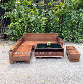 Bộ Ghế Sofa Gỗ Sồi Nga Góc L 2mx1m8 - Màu Óc Chó Tựa Liền 