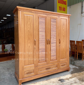 Tủ quần áo gỗ hương xám cao cấp 4 cánh  2m mẫu lá sách 