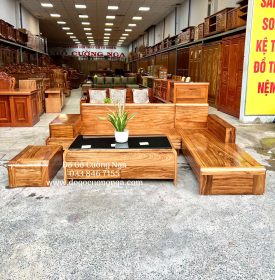 Bộ Bàn Ghế Sofa Góc L Gỗ Hương Xám 2m8x1m8 Vế Phải