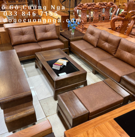 Combo Bộ Bàn Ghế Phòng Khách Sofa Gỗ Sồi Nga Kệ Tivi Rút ( Tặng Nệm )