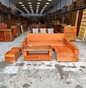 Bàn Ghế Sofa Gỗ Gõ Đỏ Góc L 2m1 x 1m6