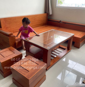 Bộ Sofa Gỗ Gõ Đỏ 2m1x1m65 - Tay Trứng Hiện Đại