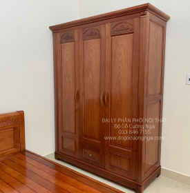 Tủ quần áo gỗ xoan đào 3 cánh giá rẻ - mẫu vòm 