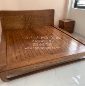 Giường Ngủ Kiểu Nhật Gỗ Sồi Nga Lau Màu Óc Chó Hiện Đại 
