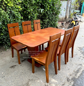 Bàn Ăn Gỗ Sồi Nga Lau Màu Óc Chó 6 Ghế - Chân Thuyền BG 11-3