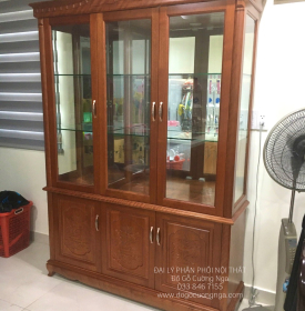 Tủ rượu gỗ Xoan Đào cao cấp 1m45 - phào cong TG 024