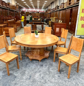 Bàn Ăn Tròn Gỗ Gõ Đỏ 8 Ghế Cao Cấp BG 11-15