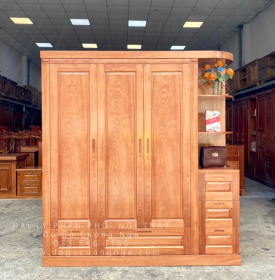 Tủ Áo Gỗ Xoan Đào 3 Cánh Kèm Kệ Góc Vế Phải Hiện Đại 