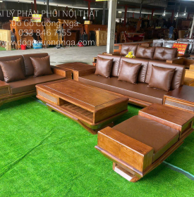 Sofa Gỗ Sồi Nga 2 Văng Lau Màu Kèm Nệm Hiện Đại Chân Thuyền 