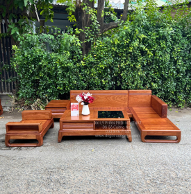 Sofa Gỗ Hương Vàng Hiện Đại 2m8x1m8 Chân Choãi 