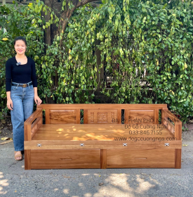 Giường Gấp Gỗ Hương Xám 2 Ngăn Kéo Bản Lề Âm Cao Cấp 