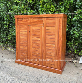 Tủ Giày Dép Gỗ Cẩm Vân 3 Cánh Mở Thiết Kế Lá Sách 
