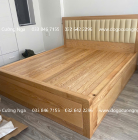 Giường Ngủ Gỗ Sồi Nga Cao Cấp 2 Ngăn Kéo Bọc Nệm  