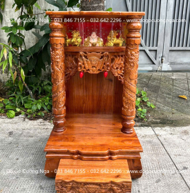 Bàn Thờ Ông Địa Thần Tài Gỗ Xoan 50cm Hộp Đèn 