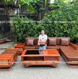 Sofa Gỗ Hương Chân Thuyền 2m9x1m8 Kèm Nệm Cao Su 