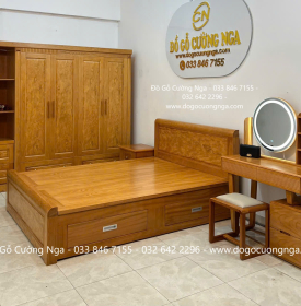 Combo Nội Thất Phòng Ngủ Gỗ Gõ Đỏ Cao Cấp 4 Chi Tiết Đẹp Mắt