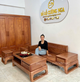 Ghế Sofa Văng Gỗ Xoan Đào Chân Choãi Hiện Đại 3 Món 