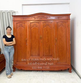 Tủ Quần Áo Gỗ Hương Đá 4 Cánh Tân Cổ Điển Trang Nhã