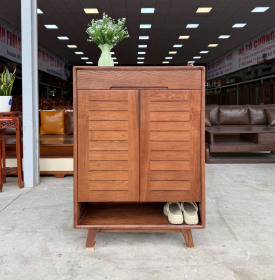 Tủ Giày Dép Gỗ Sồi Nga Màu Óc Chó 2 Cánh Chân Cao Hiện Đại