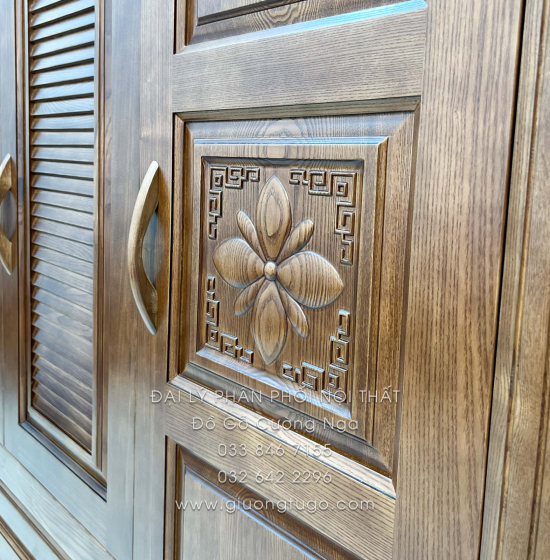 Tủ Quần Áo Gỗ Sồi 4 Cánh Màu Óc Chó - Mẫu Lá Sách 