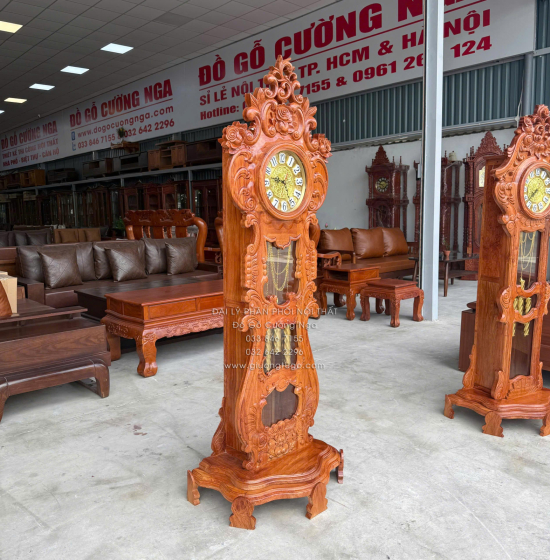 Đồng Hồ Gỗ Hương Đá Mẫu Hoa Hồng Cao Cấp 1m75