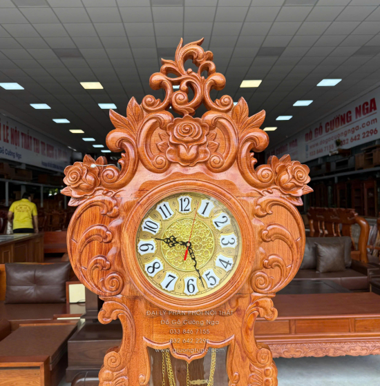 Đồng Hồ Gỗ Hương Đá Mẫu Hoa Hồng Cao Cấp 1m75