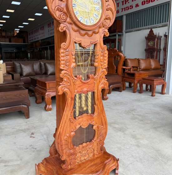 Đồng Hồ Gỗ Hương Đá Mẫu Hoa Hồng Cao Cấp 1m75